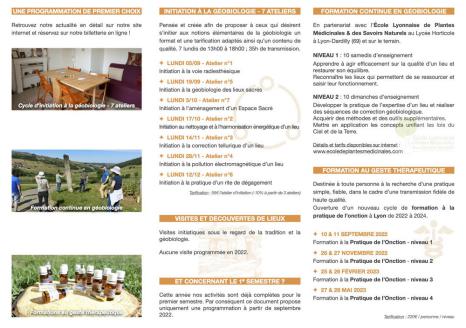 Programme des ateliers 2022